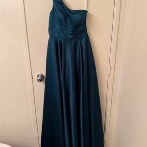 Elegant One-Shoulder Teal Wedding Guest Bridesmaid Dress Size 4